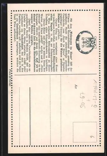 AK Wien, Schwarzenbergplatz, Nagelung des Wehrmanns im Eisen, Ritterrüstung mit Schwert