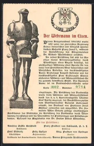 AK Wien, Schwarzenbergplatz, Der Wehrmann im Eisen, Nagelung, Ritter, Errichtet 1915