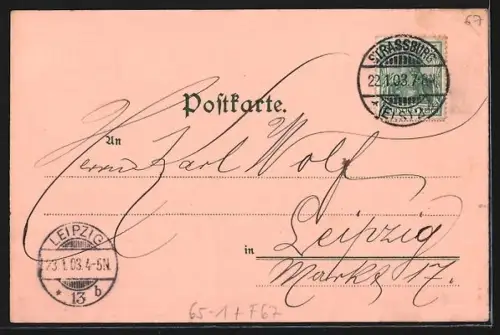 Lithographie Strassburg, Centralbahnhof mit Vorplatz