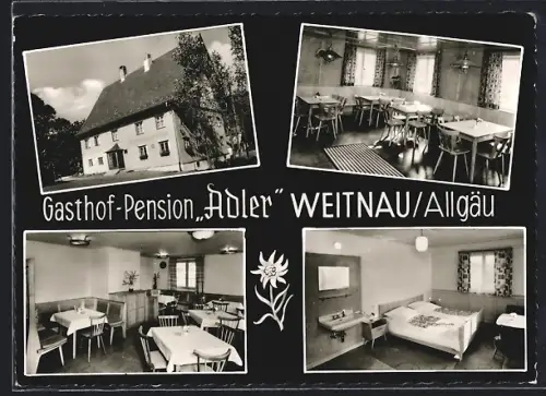 AK Weitnau /Allgäu, Gasthof-Pension Adler, Inh. H. Köster, Gastraum, Gästezimmer