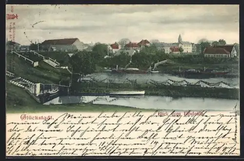 AK Glückstadt, Blick vom Elbdeich auf den Ort