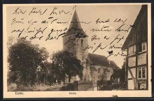 AK Exten, Kirche und Fachwerkhaus