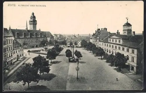 AK Zeitz, Altmarkt und Rathaus aus der Vogelschau