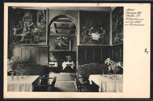 AK Berlin, Hotel Danziger Hof Richard Sobottka, Eichendorffstrasse 9, Frühstückszimmer mit Durchblick