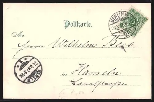 Lithographie Berlin, National-Denkmal Kaiser Wilhelm I, 100-jährige Geburtstagsfeier 1897, Wappen mit Krone