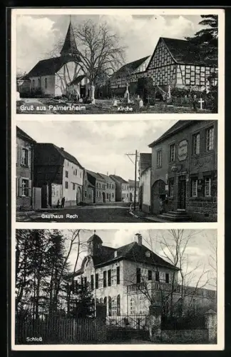 AK Palmersheim /Euskirchen, Gasthaus und Poststelle Rech, Kirche, Schloss