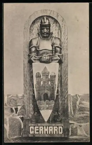 AK Rendsburg, Skulptur Gerhard mit Schwert und Schild