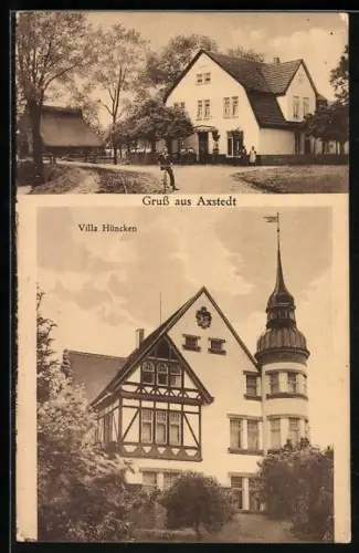 AK Axstedt, Villa Hüncken und Gasthaus zur Linde, Bes. G. Korff