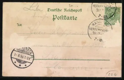 Lithographie Herrenhausen, Schlossgarten mit Gästen um 1900