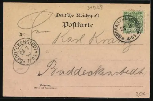 Lithographie Gronau a. d. Leine, Marktplatz und Kirche, Wasserfall, Ortsansicht