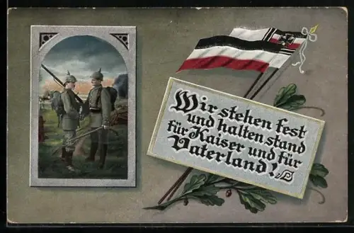AK Deutsche Soldaten mit Reichs- und Reichskriegsfahne