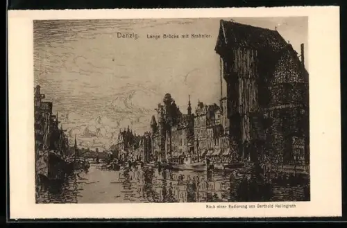 Künstler-AK Danzig, Lange Brücke mit Krahntor