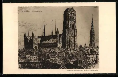AK Danzig / Gdansk, Marienkirche zwischen den Häusern
