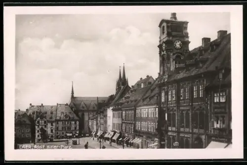 AK Eger, Platz mit Rathaus aus der Vogelschau