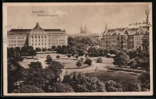 AK Liegnitz, Gesamtansicht vom Hindenburgplatz