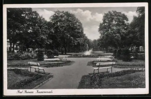 AK Bad Reinerz, Kurpromenade mit Springbrunnen