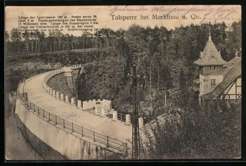 AK Marklissa a. Qu., Talsperre mit Turmgebäude aus der Vogelschau