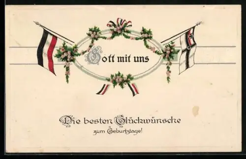 AK Reichs- und Reichskriegsfahne umrahmen den Spruch Gott mit uns