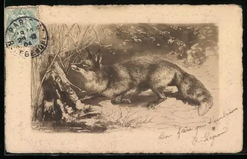 Künstler-AK Fuchs auf der Pirsch