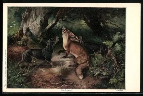 AK Dackel und Fuchs jaulen im Wald