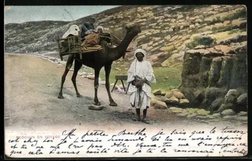 AK Bedouin en Voyage, Araber mit Kamel in typischer Landestracht
