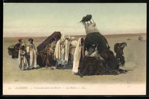AK Algerie, Caravane dans le Desert, La Halte