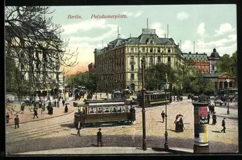 AK Berlin, Potsdamerplatz mit Palast-Hotel & Strassenbahn