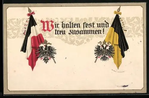 AK In der Eintracht liegt die Macht, Fahne aus Deutschland und Österreich
