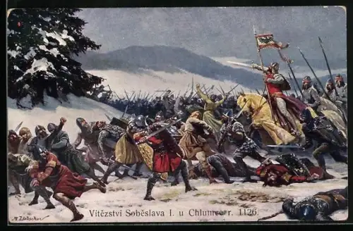 Künstler-AK Vítezství Sobeslava I. u Chlumsee r. 1126