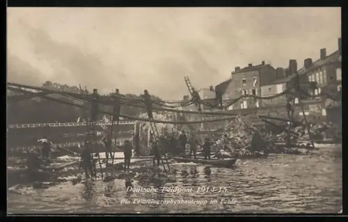 AK Ein Feldtelegraphenbautrupp beim Verlegen von Telefonleitungen