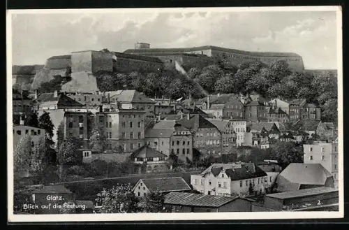 AK Glatz, Blick auf die Ortschaft und die Festung