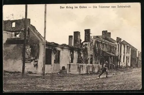 AK Schirwindt, Soldaten in den Ruinen der Stadt