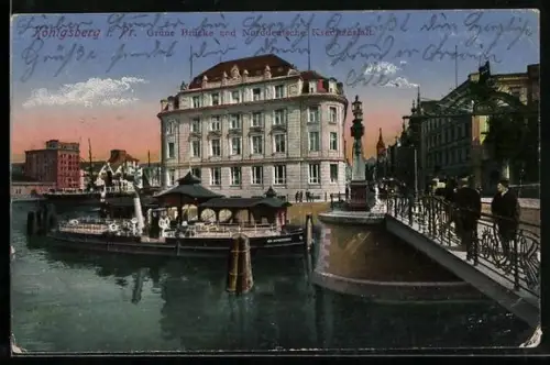 AK Königsberg, Grüne Brücke und Norddeutsche Kreditanstalt, Dampfer