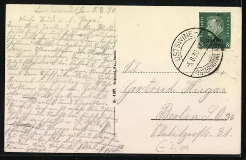 AK Swinemünde-Osternothafen, Leuchtturm in der Brandung am Molenkopf