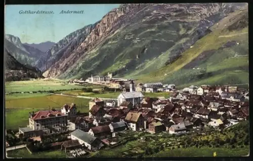AK Andermatt, Stadttotale an der Gotthardstrasse