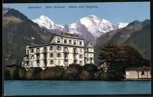 AK Interlaken, Hôtel Bellevue, Mönch und Jungfrau