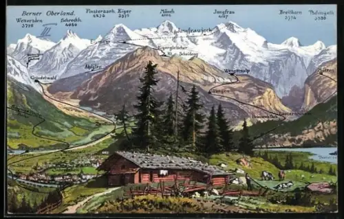 AK Interlaken, Berner Oberland mit seinen Bergen: Eiger, Mönch & Jungfrau, Wengeralp