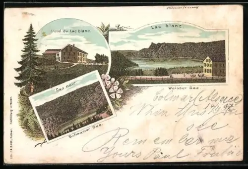 Lithographie Orbey, Hotel du Lac Blanc, Lac Noir