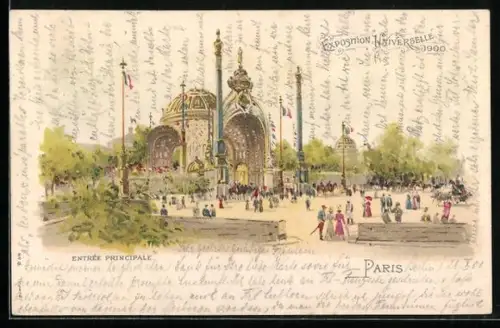 Lithographie Paris, Exposition Universelle 1900, Entree Principale