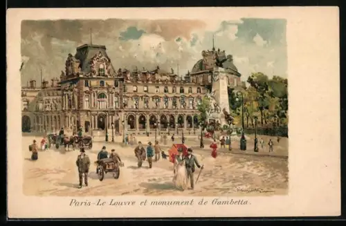 AK Paris, Paris, Le Lourvre et monument de Gambetta