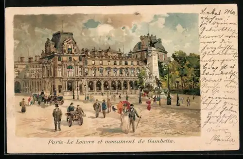 AK Paris, Paris, Le Lourvre et monument de Gambetta