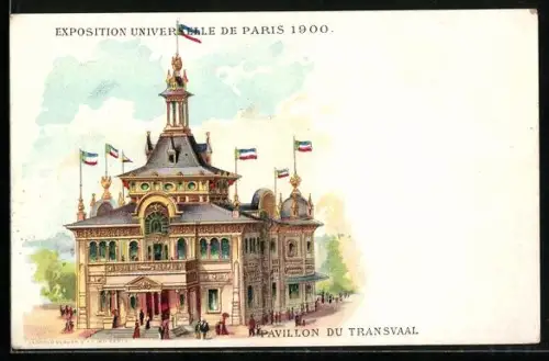 Lithographie Paris, Exposition Universelle de Paris 1900, Pavillon du Transvaal