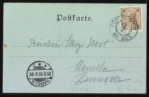 Mondschein-AK Pörtschach am Wörther-See, Ortsansicht aus der Vogelschau