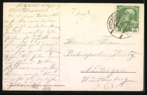 AK Kitzbühel /Tirol, Ortsansicht mit dem Kaisergebirge