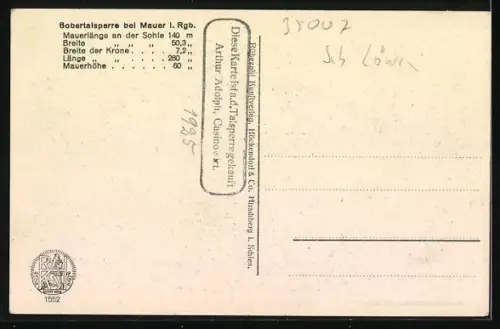 AK Mauer i. Rgb., Die Bobertalsperre aus der Vogelschau