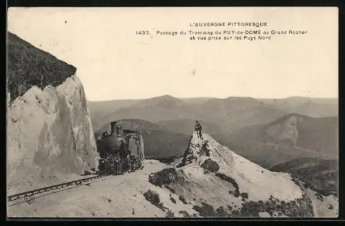 AK Puy-De-Dome, Pasage du Chemin de fer au grand Rocher, Bergbahn mit Dampflokomotive