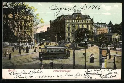 AK Berlin-Tiergarten, Strassenbahnen am Potsdamer Platz