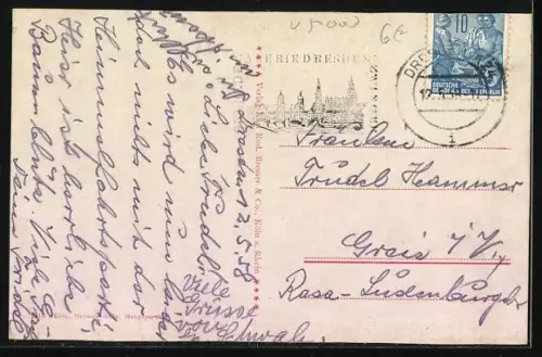 AK Köln, Passanten vor dem Messegebäude