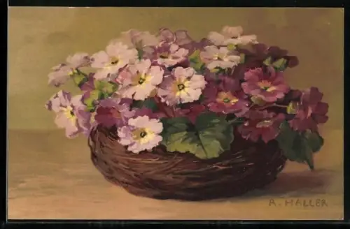 Künstler-AK Meissner & Buch (M&B) Serie 1968: Frühlingsblumen im Korb