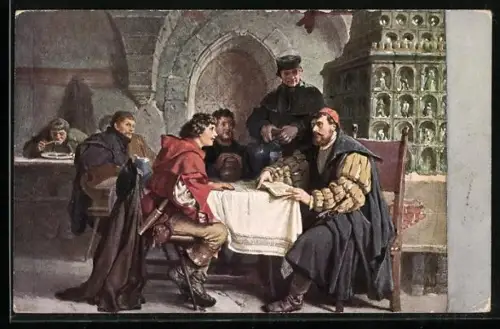 AK Martin Luther im Gespräch mit Studenten im Gasthof zum Bären in Jena 1522